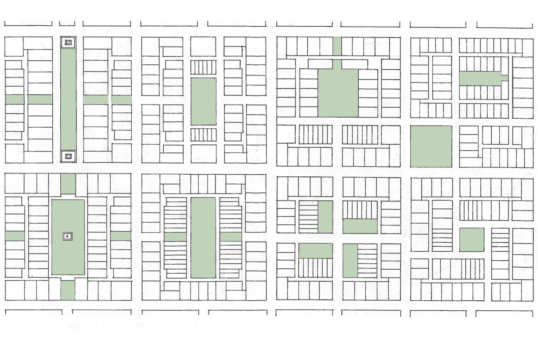 Multiple variations of the Bastrop Block that combine to create a grid of streets. Source: Simplecity Design.