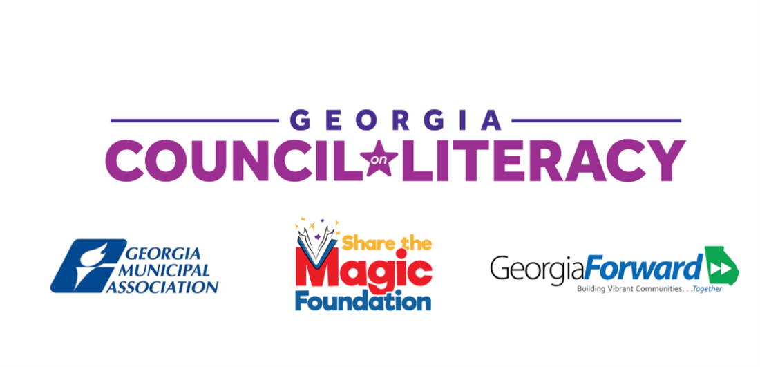 Logos for Georgia Council on Literacy, Georgia City Solutions, Share the Magic Foundation and Georgia Municipal Association