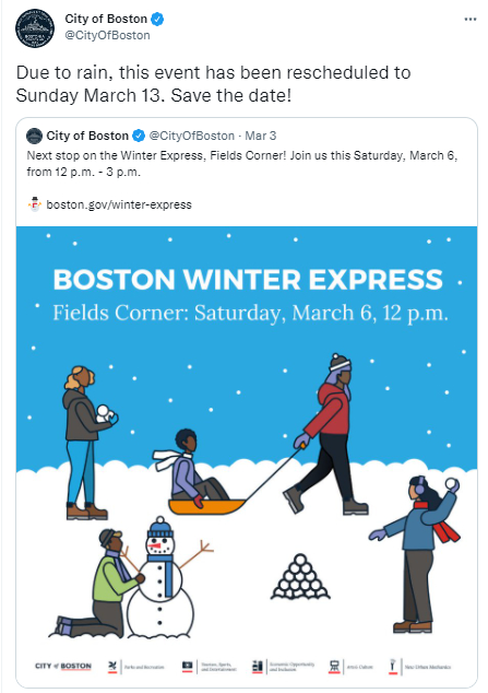 City of Boston Winter Express tweet.