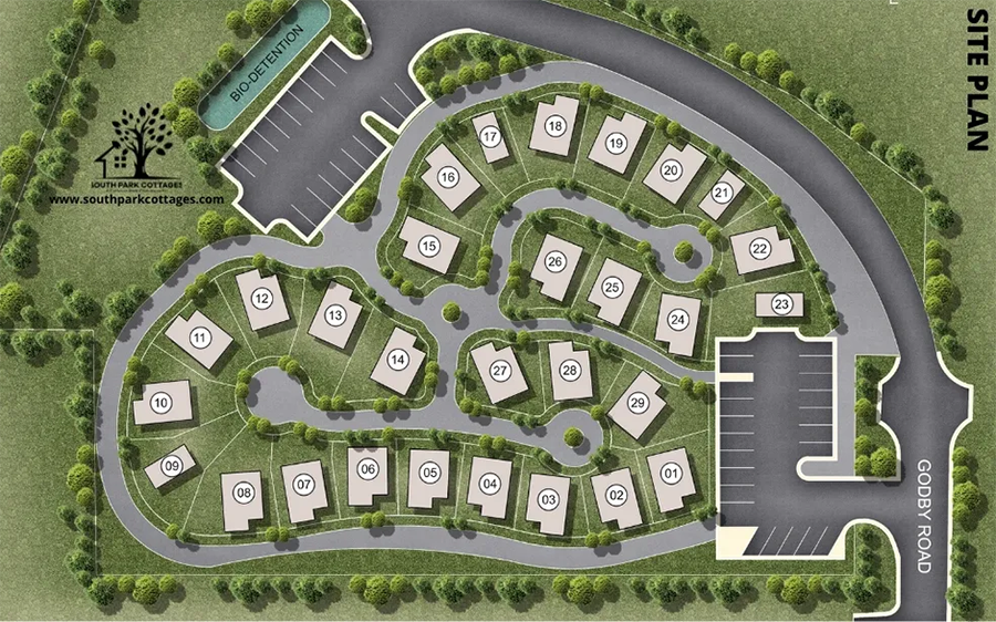 Site plan for South Park Cottages, a micro-community of homes located in College Park, Georgia.