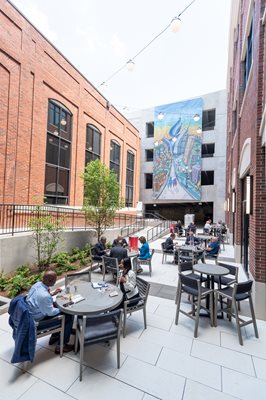 Photo of the courtyard and mural