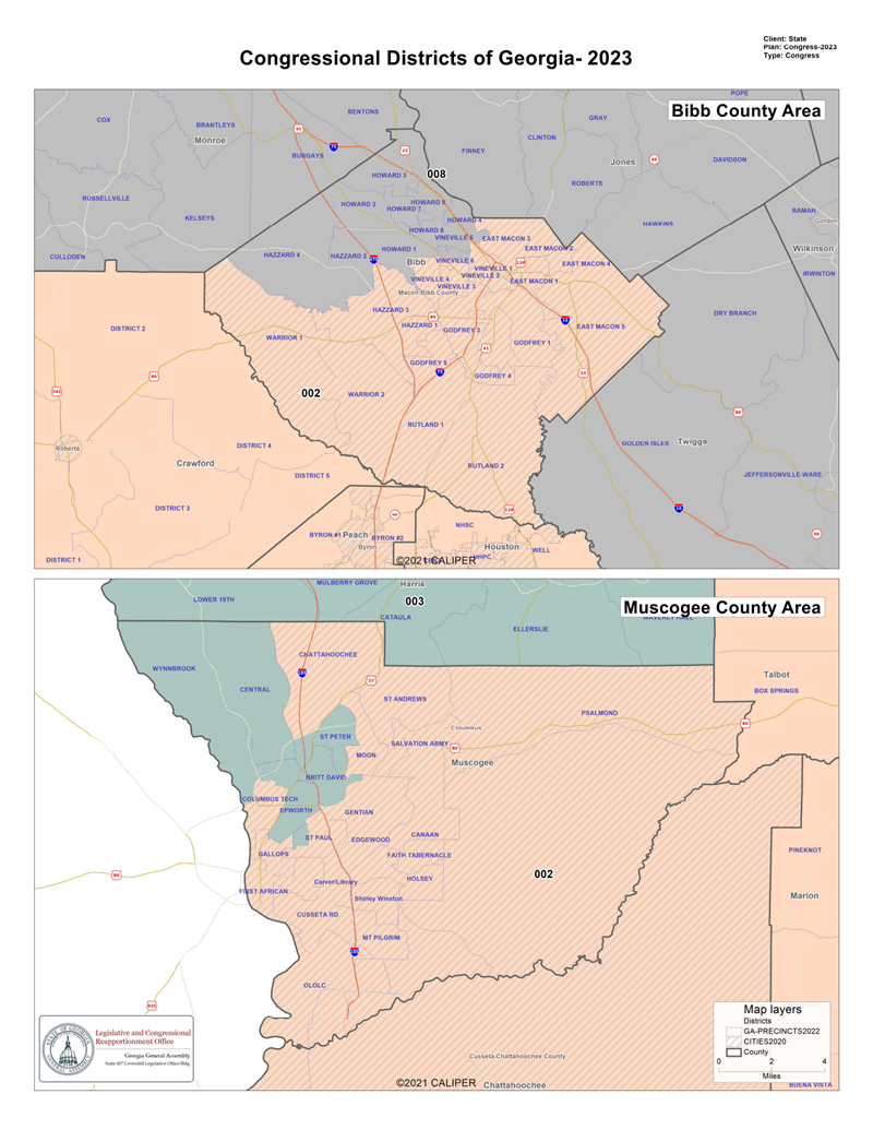 2023 Map of Congressional Districts of Bibb and Muscogee County Areas